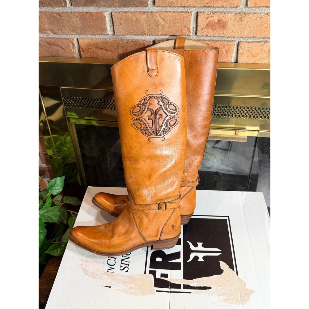 Frye Rider Logo Boots Women Tan Leather Tall Riding EquestrianSize 9M - Picture 10 of 16
